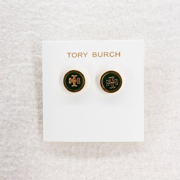 Tory Burch Kira Enamel Circle Stud Earrings Green/Tory Gold OS - Picture 6 of 12